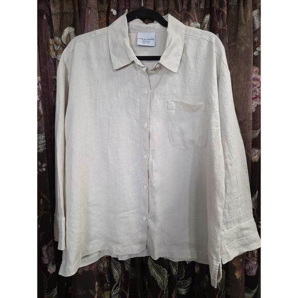 Parachute 100% Linen Button Down Shirt Top Beig Oversized Long Sleeve Size Small - Picture 2 of 12